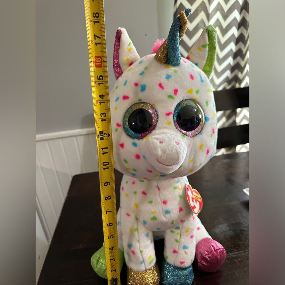 TY 17” Large Beanie Boo Harmonie Plush - Unicirn -white w confetti and glitter